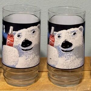 Vintage Coca Cola Always Cool Polar Bear Drinking Glass Collectible Set of 4